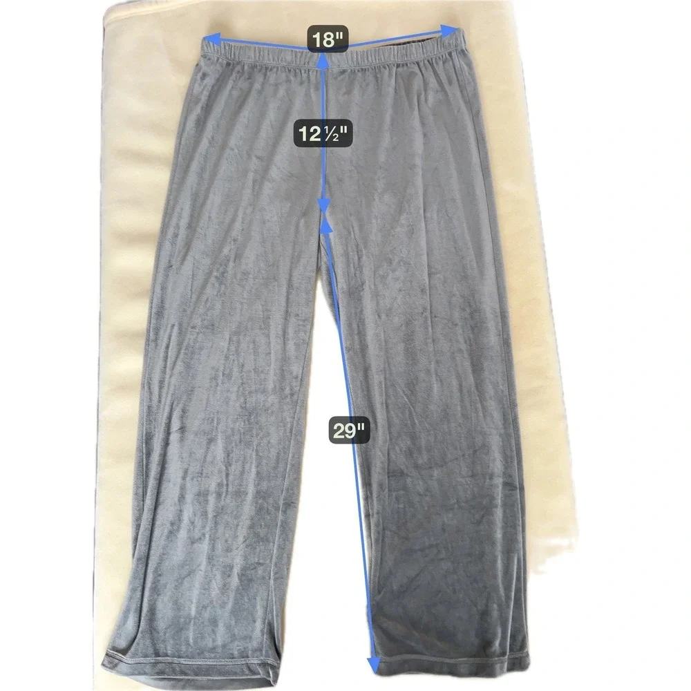 Velour Lounge Pants Women XXL Grey‎ Wide Leg Relaxed Cozy Sleepwear
